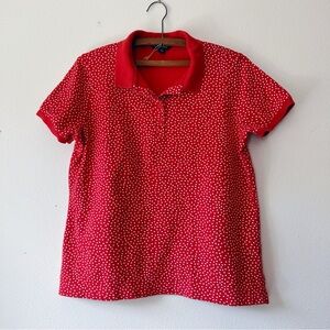 Lands End Womens red short‎ sleeve polka dot polo shirt size M